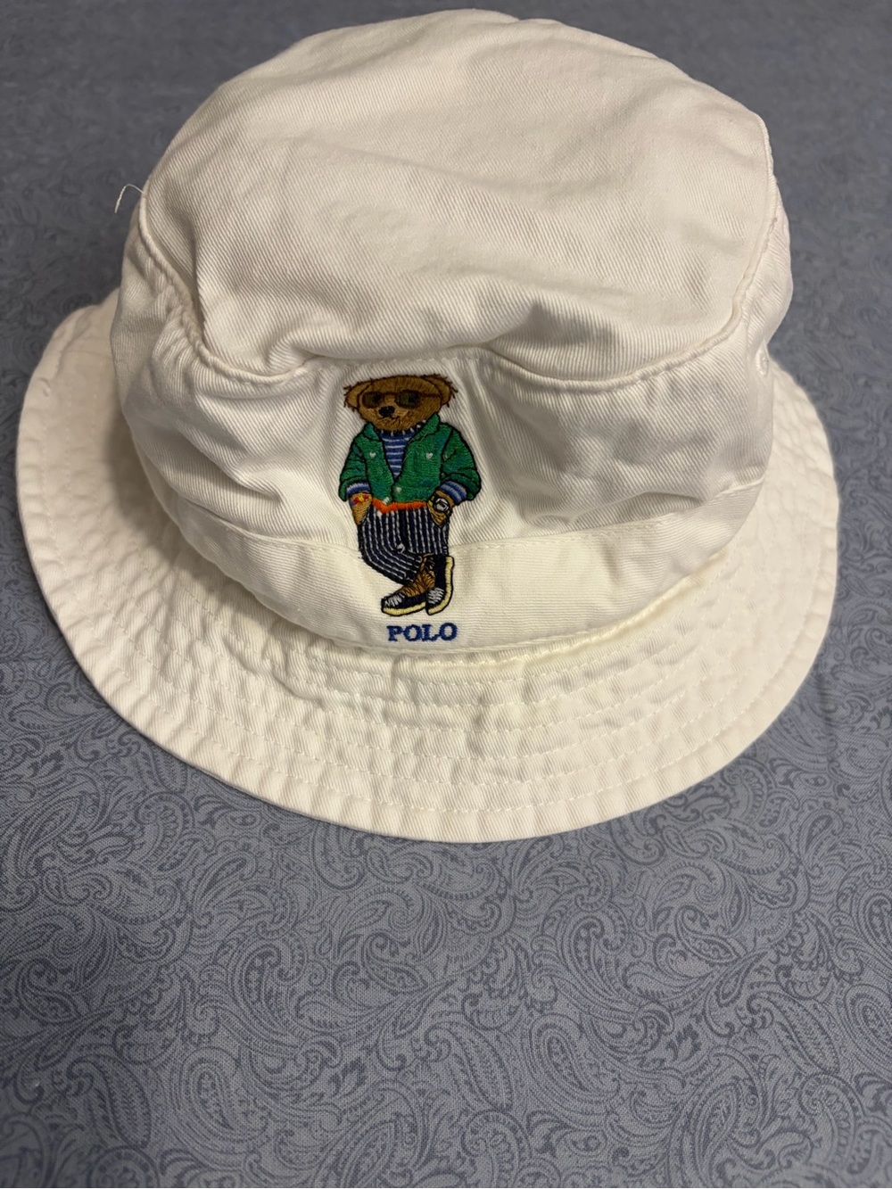 Polo by Ralph Lauren Cream Bucket Hat with Embroidered Bear